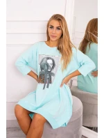 Šaty s potlačou a rozšírenou spodnou časťou mint