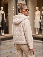 Dámska prešívaná bunda s odnímateľnou kapucňou, béžová, FashionStreet TY5934 Dámska prešívaná bunda s odnímateľnou kapucňou, béžová, FashionStreet TY5934