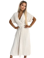 471-1 FELICIA Plisované midi šaty s výstrihom a širokým opaskom - BEACH 471-1 FELICIA Plisované midi šaty s výstrihom a širokým opaskom - BEACH