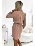 284-2 CAMILLE Košeľové šaty s vreckami a kravatou - BEACH