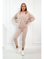 3-dielny set blúzka + top + legíny svetlo béžová