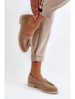 Zazoo 3420 Zamszowe Mokasyny Damskie Na Płaskim Obcasie Beżowe