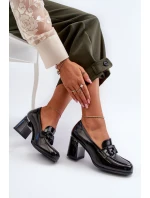 Półbuty Damskie Na Słupku Lakierowane Czarne D&A MR38-973