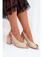 Elegantné dámske sandále na podpätku Zazoo 1085 beige