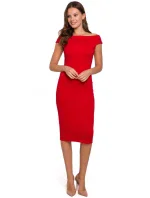 K001 Pletené šaty na ramená - červené