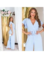 Dámsky overal so širokými nohavicami a opaskom na zaväzovanie 0000OV07814 White - Koucla Dámsky overal so širokými nohavicami a opaskom na zaväzovanie 0000OV07814 White - Koucla