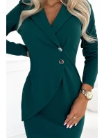 340-6 Šaty s výstrihom, gombíkmi a golierom - BOTTLE GREEN