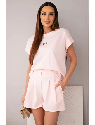 Dámsky lyocelový set s blúzkou a šortkami so záhybmi candy pink