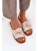 Klapki Na Płaskiej Podeszwie Z Ozdobną Kokardką Beżowe Deonelis