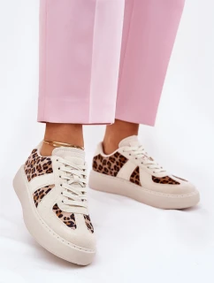 Sneakersy Damskie Z Panterką Na Platformie Beżowe Nativira