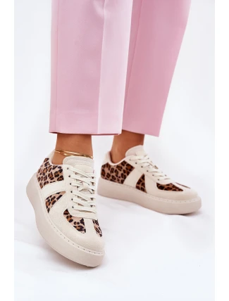 Sneakersy Damskie Z Panterką Na Platformie Beżowe Nativira