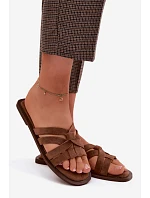 Dámské ploché sandály s pásky Simi semišové hnědé Calvia