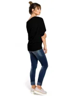 B048 Blúzka nadmernej veľkosti so zavinovacími detailmi - čierna