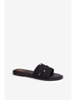 Klapki Damskie Na Płaskim Obcasie Z Wycięciami Eko Zamszowe Czarne Teterre