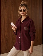 Dámska oversize košeľová bunda z kordovej látky, vínová, FashionStreet TY6055 Dámska oversize košeľová bunda z kordovej látky, vínová, FashionStreet TY6055