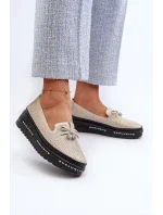 Lesklé dámske kožené mokasíny na platforme S.Barski Gold