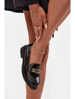 Lakované dámske mokasíny so zlatým zdobením S.Barski - čierne Lakované dámske mokasíny so zlatým zdobením S.Barski - čierne