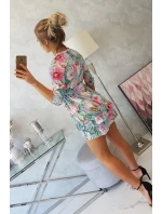 Modré kvetinové šaty s viazaním v páse