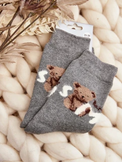 Ciepłe Bawełniane Skarpety Z Misiem Ciemnoszare