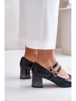 Skórzane Czółenka Z Paskami Na Słupku Laura Messi 2857 Czarne