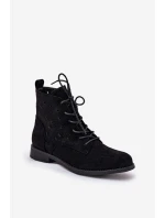 Sznurowane Botki Z Ażurowym Wzorem S.Barski HY51-136 Czarne