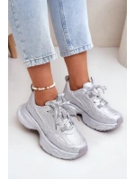 Sneakersy Damskie Zdobione Cyrkoniami Srebrne Porrot
