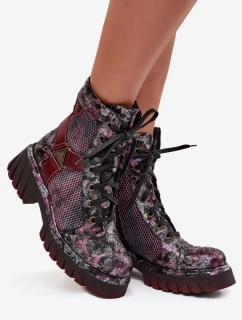 Dámske kožené členkové topánky 07072-23 Bordeaux pattern - Maciejka