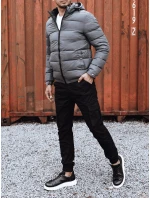 Pánska prešívaná zimná bunda s kapucňou sivá FashionStreet TX4844 Pánska prešívaná zimná bunda s kapucňou sivá FashionStreet TX4844