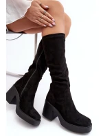 Damskie Kozaki Przed Kolano Na Masywnym Słupku D&A SN622-10A Czarne