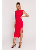 M787 Trubkové šaty s výrezom na nohe - červené