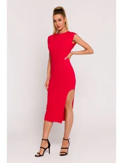 M787 Trubkové šaty s výrezom na nohe - červené