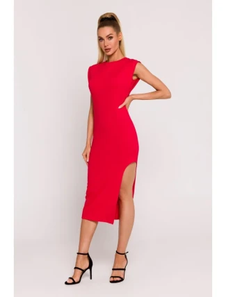 M787 Trubkové šaty s výrezom na nohe - červené