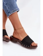 Dámské pantofle s nýty na nízkém podpatku Černé Amelvessa