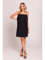 M851 Šaty na ramienka s mašľami - čierne