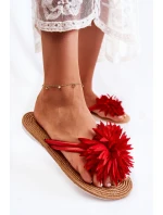 Damskie Klapki Japonki Z Materiałową Ozdobą Czerwone Eviana