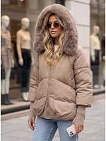 Dámska zimná prešívaná bunda s kožušinou, béžová, FashionStreet TY5994