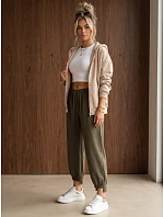 Dámske joggerové nohavice s gumou v páse, olivovo zelené, FashionStreet UY3167 Dámske joggerové nohavice s gumou v páse, olivovo zelené, FashionStreet UY3167