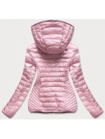 Ružová prešívaná dámska bunda s kapucňou (B9561)