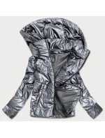 Strieborná lesklá dámska bunda s kapucňou (B9575) Strieborná lesklá dámska bunda s kapucňou (B9575)