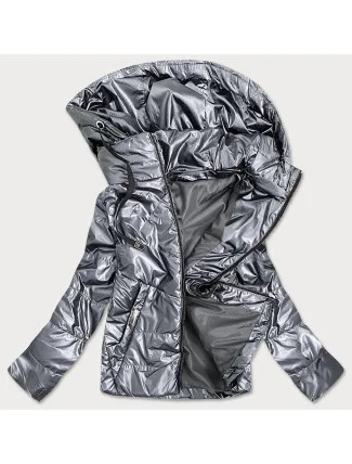 Strieborná lesklá dámska bunda s kapucňou (B9575) Strieborná lesklá dámska bunda s kapucňou (B9575)