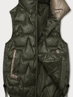 Krátka dámska vesta v khaki farbe so šnúrkou v páse S'West (B8358-11)