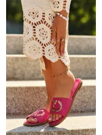 Damskie Płaskie Klapki Z Cekinami S.Barski KV27-052 Fuksja