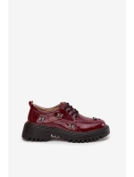 Lakierowane Skórzane Półbuty Damskie Z Przypinkami Artiker 57C0336 Bordowe