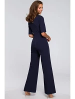 Dámsky elegantný overal so zaväzovaním za krkom S243 tmavomodrý - Stylove