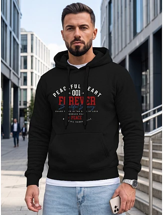 Pánska mikina s kapucňou a predným vreckom s potlačou, čierna, FashionStreet NX5150BX Pánska mikina s kapucňou a predným vreckom s potlačou, čierna, FashionStreet NX5150BX