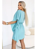 287-40 SOFIA Motýlie šaty so zaväzovaním v páse - pastelovo tyrkysové
