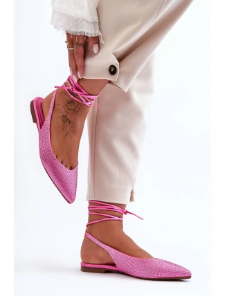 Wiązane Damskie Baleriny Zdobione Ćwiekami Różowe Jange