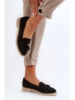 Zazoo 3420 Zamszowe Mokasyny Damskie Na Płaskim Obcasie Czarne