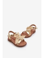 Sandałki Dziecięce Z Kokardką Na Rzep Złote Joratia