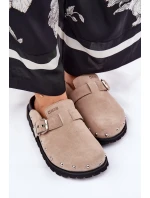 Zamszowe Klapki Chodaki Damskie Na Platformie Big Star RR274A376 Beżowe